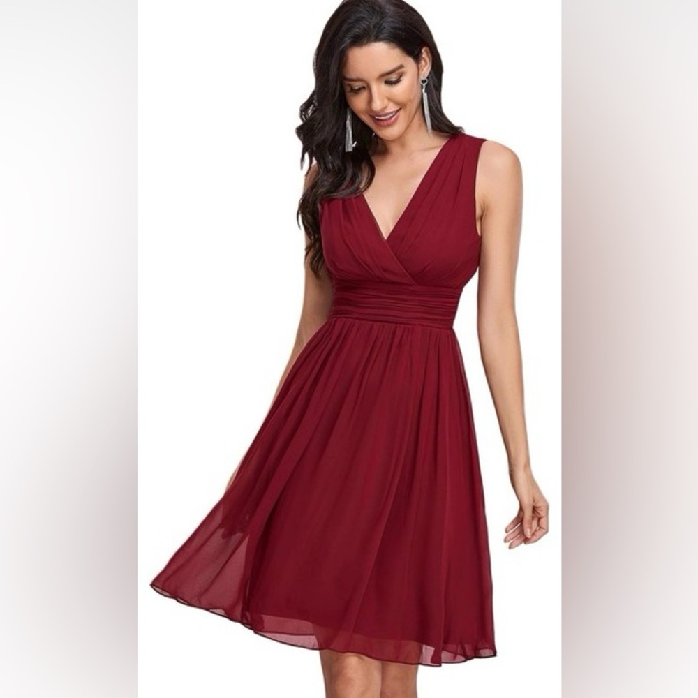 Ever Pretty Deep Red V-Neck Mini Dress